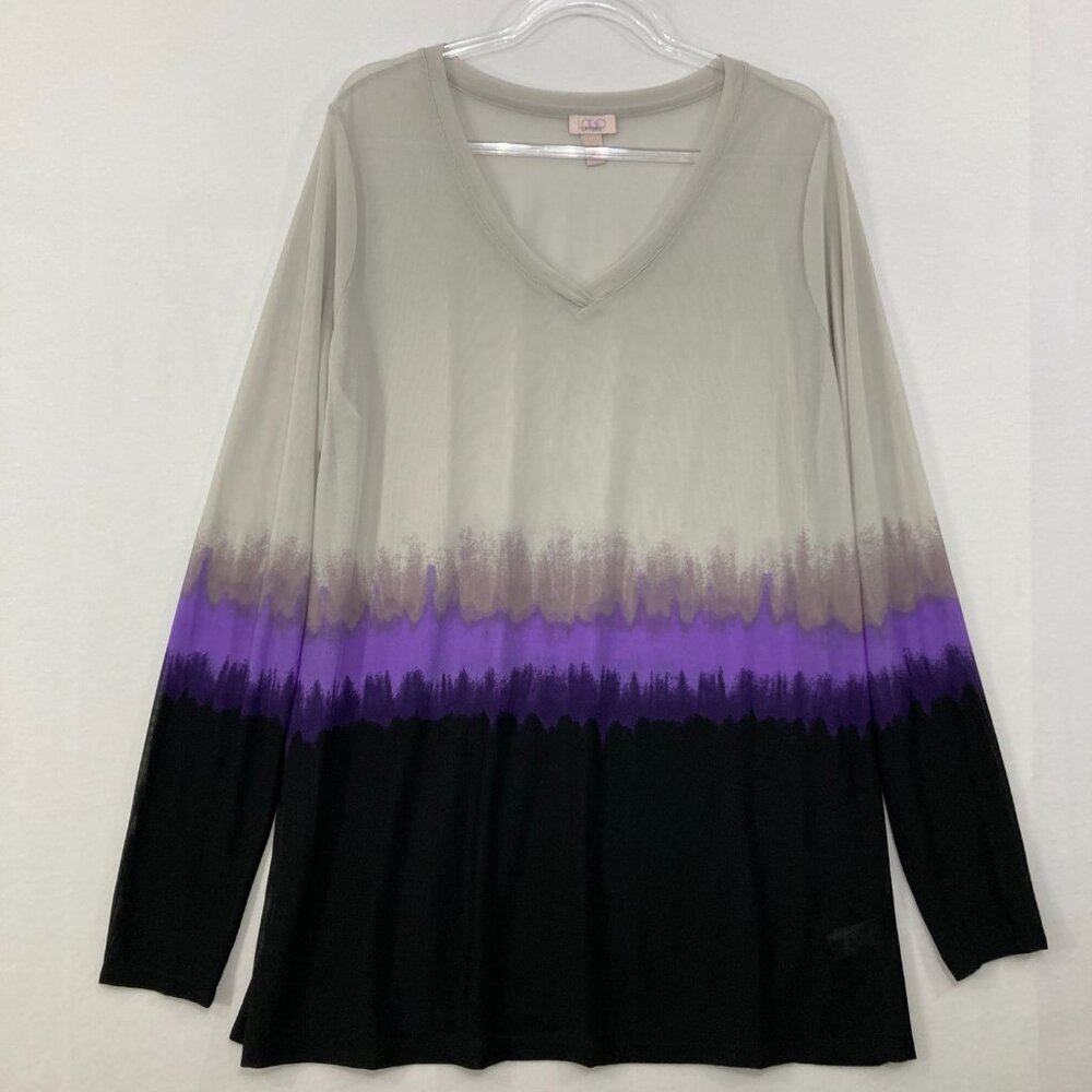 LOGO Lori Goldstein size XL‎ Multi Color-Block Mesh V Neck Stretch Tunic Top